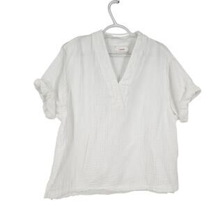 Xirena Blouse White Cotton Gauze V-neck Short Sleeve Lightweight Boxy Size S